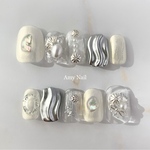 【和modern -silver-】卒業式ネイル 袴ネイル 成人式ネイル 振袖ネイル ネイルチップ