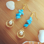 送今だけ料無料♪ターコイズ×シェルのsummerピアス