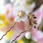 シャコ貝と白いお花のかんざし　U字　