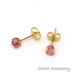 416【ピンクトパーズ】天然石一粒ピアス＊4mm＊サージカルステンレス