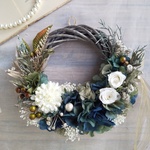 Lune Bonheur＜Bleu vert＞＊受注制作＊ハーフムーンリース＊プリザーブドフラワー＊お花＊ギフト＊結婚祝い＊新築祝い＊お誕生日祝い＊クリスマスリース＊お正月