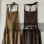 【tamiko0408さま専用購入】フレンチリネン ギャザー エプロン こげ茶andほうじ茶　2着　エプロンワンピース【送料無料】