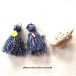 【再販】 Denim tassel earrings with smile and star