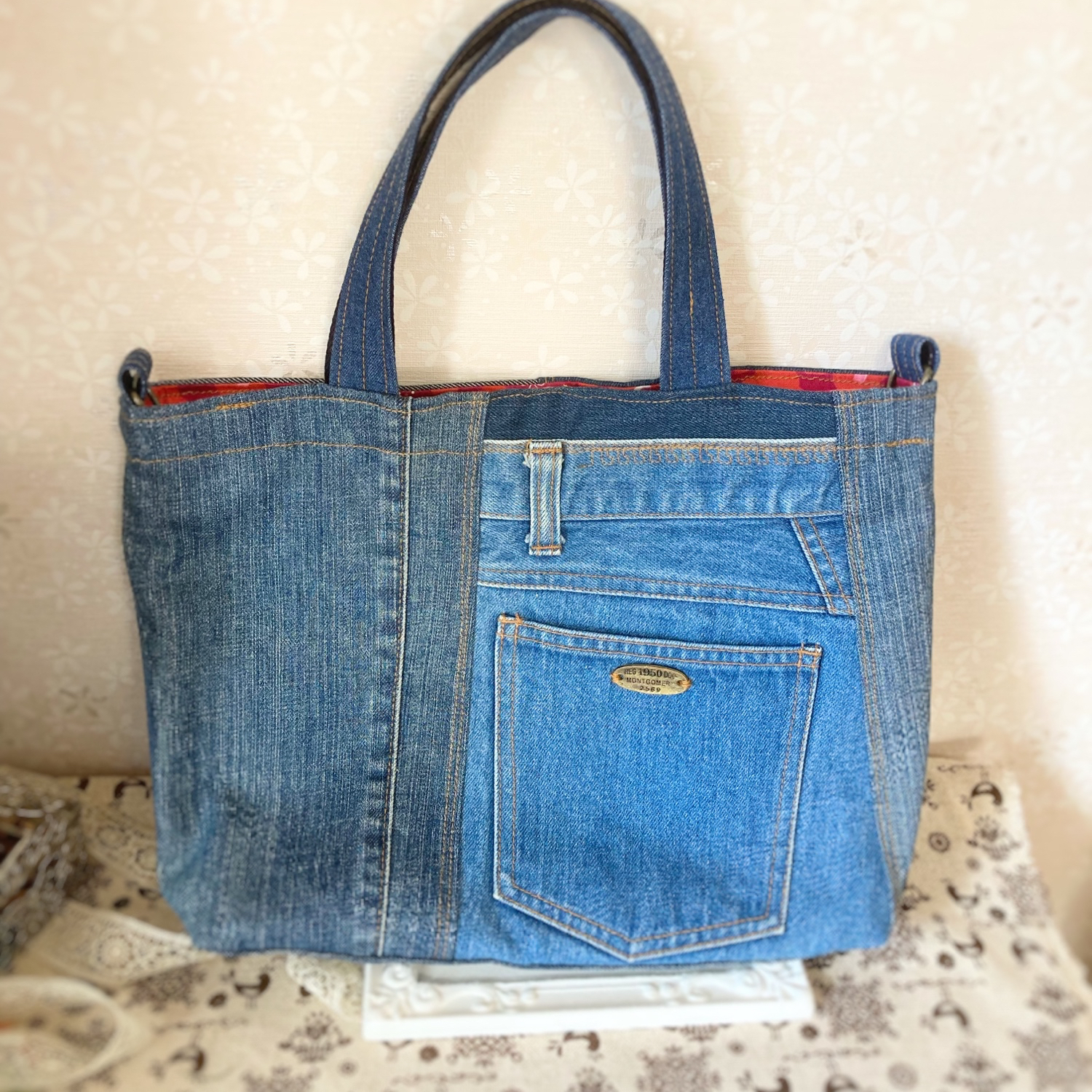 SALE&送料無料❣️デニムリメイク&パッチワークのトートバッグ②