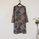 【L～XXXL】総裏ウール混リネン花柄両脇ポケット付きシンプルな大人可愛いワンピース♪