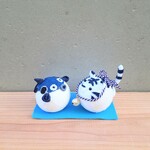 コロンふぐとコロンホワイトタイガー　デニム　ぬいぐるみ　ちりめん細工　インテリア　置物　インテリア　お正月　縁起物　開運　お誕生日　出産祝い　河豚　トラフグ　虎　寅年　白虎　tiger