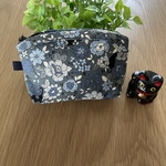 ♡花柄に黒猫ミニポーチ♡グレー♡