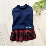 犬服【タータンチェック柄ワンピ🔵ネイビー】