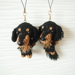 mkp1013様専用編みぐるみ犬ストラップ:ミニチュアダックス(ブラックタン：ロングコート)