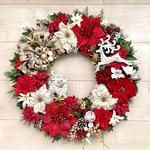 No.xmas-14432★クリスマスリース(xmasリース)   21-(24)   ポインセチア＆ツイントナカイ　48cm・アートフラワー/造花リース/大型リース/壁掛け