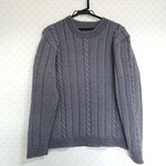 手編みケーブル編みシンプルセーター(グレー)