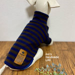 〈1月中旬再販予定〉犬服　冬の大人カッコいい♪ネイビーボーダーのハイネックセーター