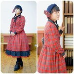 【オーダー品】タータンチェック赤ワンピース スタンドカラー