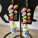 ミニチュア お寿司とお茶ピアス or  ストラップ