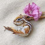 刺繍★ブローチ★ふさふさリスと秋色お花★ブローチ