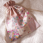 リバティ× フランス生地　パッチワーク　🎀🌿🤍　巾着袋