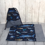 【受注制作】給食袋セット　給食袋　ランチョンマット　さめ　ジンベイザメ　ホホジロザメ　シュモクザメ