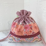インド刺繍リボン巾着ポーチ pk