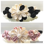 【aoimidori519様特設ページ】洋風つまみ細工 薔薇カチューシャ〈サーモン〉〈ブラック〉