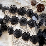50cm単位 パール付き オーガンジー 立体花 フラワー 刺繍レースブレード 黒 BK211127 ハンドメイド 手芸