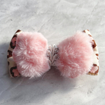 レオパード×ファーリボン🎀 （ピンク）プチリボン 犬用リボン　トリミング　キッズリボン　わんこバレッタ　大人かわいい　プチギフト　jdバレッタ　トップノットリボン　ベビーヘアクリップ　