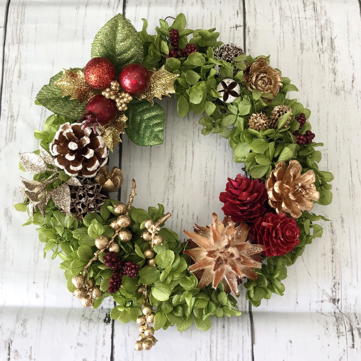 がっていま 木の実とお花のリース winterリース クリスマスリースの ...