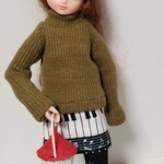 リブニット・ハイネックトップス(22センチドールの洋服)カーキ系