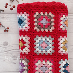 «送料無料»モチーフ編み⋆*❁*ブランケット 手編みブランケット             【red × grannysquare】