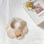 bear ribbon × check bib