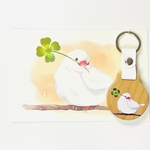 クローバーと文鳥の木製キーホルダー♪