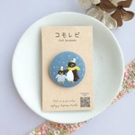 ペンギン親子　手刺繍　ブローチ　ヘアゴム