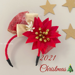 ポインセチアのクリスマスカチューシャ(レッド)♡Xmas♡犬猫用アクセサリー♡ヘッドドレス♡ヘッドリボン♡カチューシャ♡トリミング♡記念日♡プレゼント
