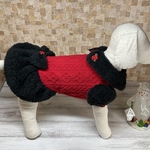 犬服黒ボア衿スカート赤アラン風ニットワンピース