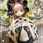 オビツ11☆♡ホワイト×ブラック♡ドレス＆ヘッドドレス　ハンドメイド