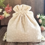 花柄刺繍❁フリル巾着［キナリ］