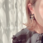 ブラックフラワー・コットンパールピアス・イヤリング