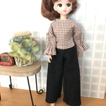 リカちゃん・服＊チェックのカットソー＆デニムのワイドパンツ