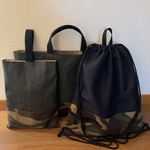 デニム＆カモフラージュ＊大きめレッスンバッグ ３点セット＊ナップサック