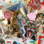 002様ご予約/猫ちゃん大好き！猫耳ファーポンポン+可愛い猫ちゃん刺繍バッグチャーム＆キーリング