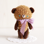 約11cm モコモコブラウン ターコイズ クマさん