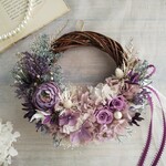 Lune Bonheur＜améthyste＞＊ハーフムーンリース＊プリザーブドフラワー＊お花＊ギフト＊結婚祝い＊新築祝い＊お誕生日祝い＊クリスマスリース