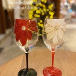 【クリスマスプレゼント】大人の楽しむXmasポインセチア ワイングラス2個　両親プレゼント　両親ギフト　両親贈呈品