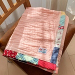 【 即納品 】 ８０cm×８７cm　雲のガーゼとUSAコットンの縁取りパッチワーク　ガーゼケット　タオルケット　お昼寝　ベビー　ひざ掛け　枕カバー