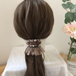 ブラック×ブラウン刺繍＊インド刺繍リボン ポニーフックシフォン フリンジ リボン 紐 スエード紐 紐アレンジ ヘアアクセサリー ヘアフック ヘアカフス ヘアカフ ラップポニー ラップリボン