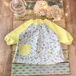 数量限定🦜入園入学応援セール🌟💖スモック🌿🦜インコガーデン🦜ブルーイエロー🦜柔かオックス　80サイズ又は90 サイズ   100サイズ〜120サイズオプション有り