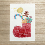 🎄透明水彩画「ちぎり絵クリスマスブーツ」イラスト ポストカード２枚セット クリスマスカード　クリスマス🎄