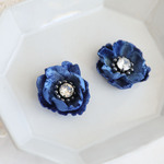 【布花】Anemone × ビジュー（ブルー）  ピアス・イヤリング