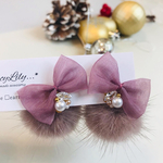 ピアス リボンファー ジルコニア ビジュー ファーピアス 可愛いピアス パールピアス ミンクファーピアス 冬コーデ クリスマスギフト クリスマスプレゼント ギフトラッピング