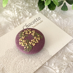 刺繍ブローチ　ミモザリース　ピンク