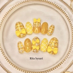 ネイルチップ『ツイード×リボン』量産型ネイル yellow
